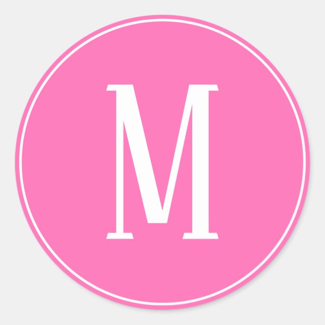 Monogram White on Pink Round Sticker (Front)