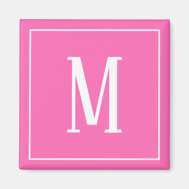 Monogram White on Pink Square Magnet (Front)