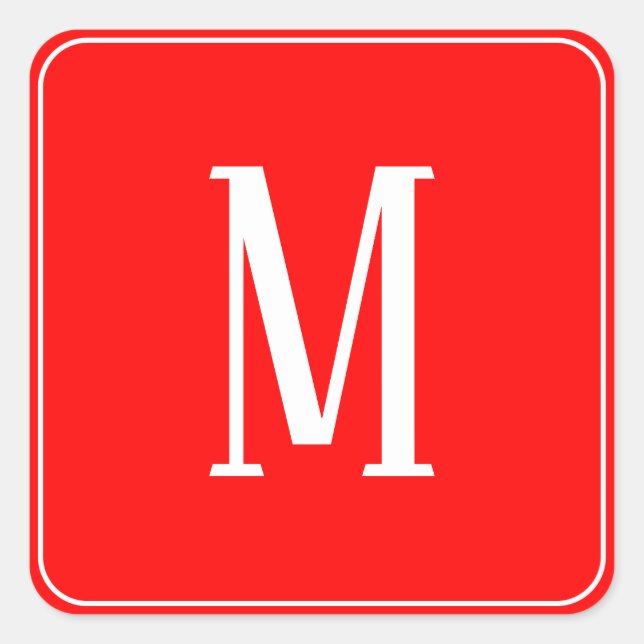 Monogram White on Red Square Sticker (Front)