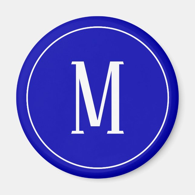 Monogram White on Royal Blue Round Magnet (Front)