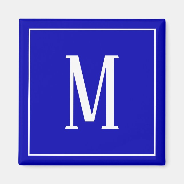 Monogram White on Royal Blue Square Magnet (Front)