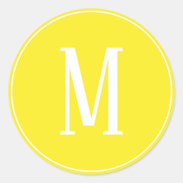 Monogram White on Yellow Round Sticker (Front)