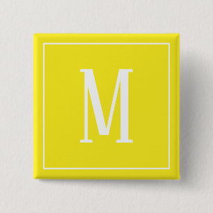 Monogram White on Yellow Square Button
