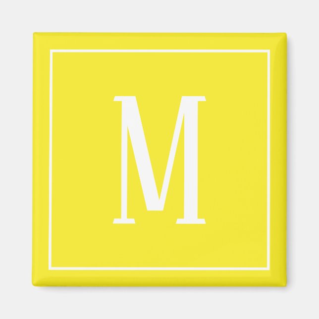 Monogram White on Yellow Square Magnet (Front)