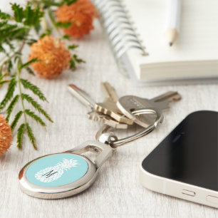 monogram white pineapple on any backround colour keychain