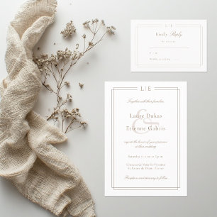 Monogram White Pink Gold Wedding RSVP Invitation