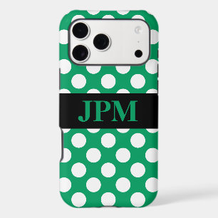 Monogram White Polka Dots on Shamrock Green