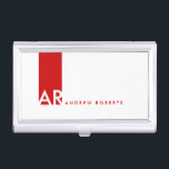 Monogram White Red Clean Business Card Holder<br><div class="desc">Customize this modern white Profile or Business Card Holder design with a red vertical stripe with monogram on it. This contemporary Professional Minimalist Template looks clean and fresh, it's sleek look is very effective and eye catching. If you would like to have this design in any other colour feel free...</div>
