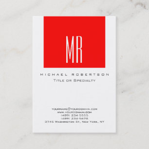 Monogram White Red Stripe Chubby Business Card