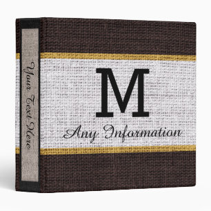 Monogram White Rustic Burlap Jute Linen Binder
