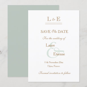 Monogram White Sage Gold Ampersand Save The Date Invitation
