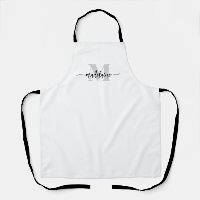 Monogram White Silver Personal  Apron (Front)