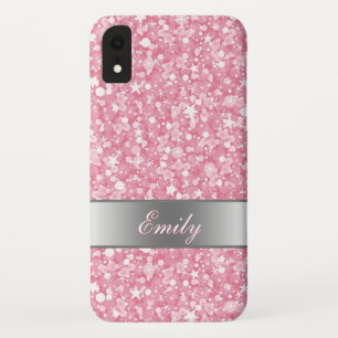 Monogram White Sparks And Pink Glitter iPhone XR Case