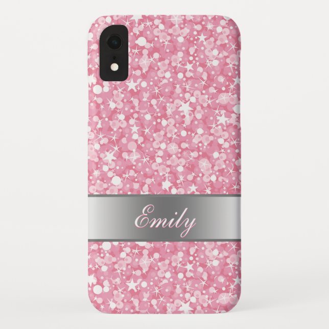 Monogram White Sparks And Pink Glitter Case-Mate iPhone Case (Back)