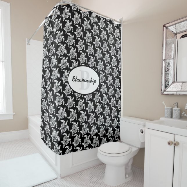 Monogram White Tribal Turtle Pattern Over Black (In Situ)