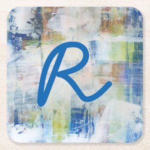 Monogram White Wash III Square Paper Coaster