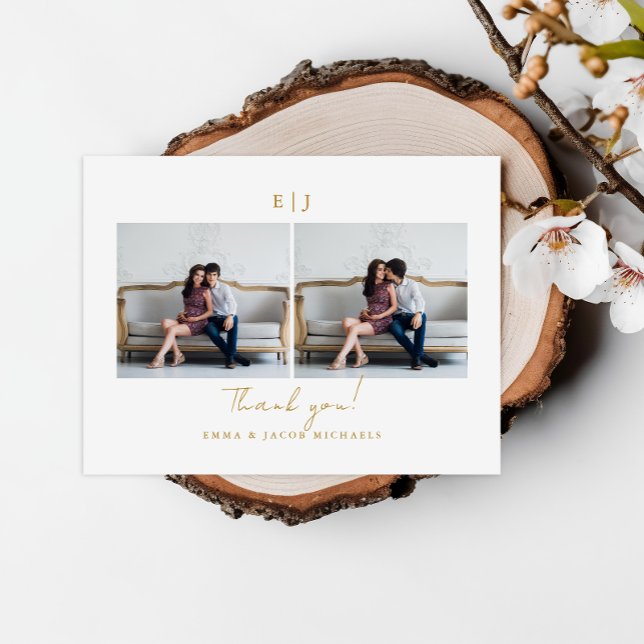 Monogram White Wedding Photo Thank You Postcard (Creator Uploaded)