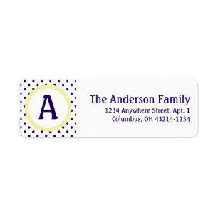 Monogram White Yellow Blue Polka Dot Address Label