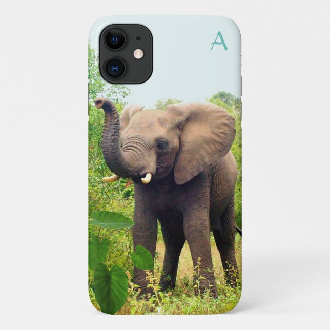 Monogram, wild elephant and tropical plants Case-Mate iPhone case (Back)