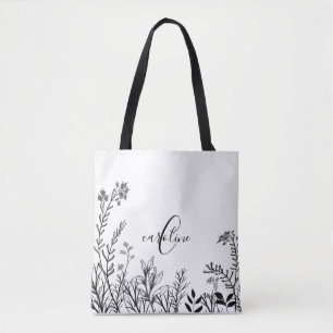 Monogram Wild Flowers Doodles Tote Bag