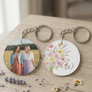 Monogram Wildflower Bouquet Photo Keychain