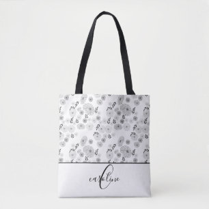 Monogram Wildflower Doodles  Tote Bag