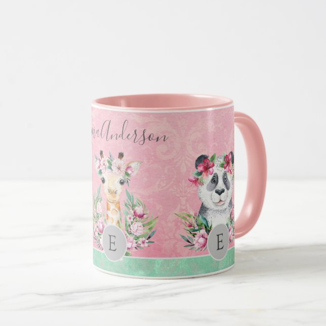 Monogram Wildlife Girls Boho Jungle Animals Pretty Mug (Front Right)