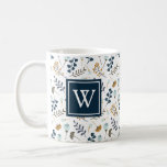 Monogram Winter Floral Botanical Navy Coffee Mug<br><div class="desc">This mug features a winter-inspired botanical floral with a monogram in navy.</div>