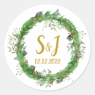 Monogram Winter Greenery Wedding Envelope Seal