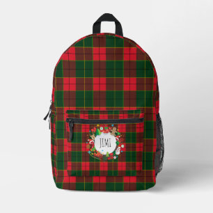 Monogram Winter Holiday Christmas Tartan Pattern Printed Backpack