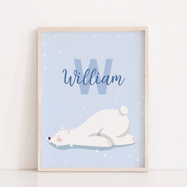 Monogram Winter Polar Bear Nursery Wall Decor (Blue Monogram Winter Polar Bear Nursery Wall Decor)