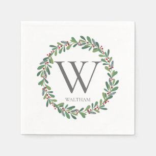 Monogram Winter Sprigs Christmas Cocktail Napkin