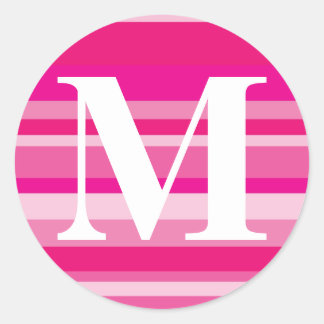 Monogram with a Colourful Striped Background - M Classic Round Sticker