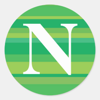 Monogram with a Colourful Striped Background - N Classic Round Sticker
