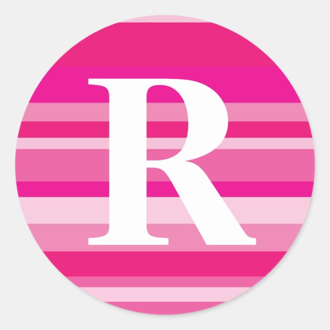 Monogram with a Colourful Striped Background - R Classic Round Sticker (Front)