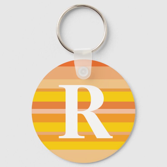 Monogram with a Colourful Striped Background - R Keychain (Front)