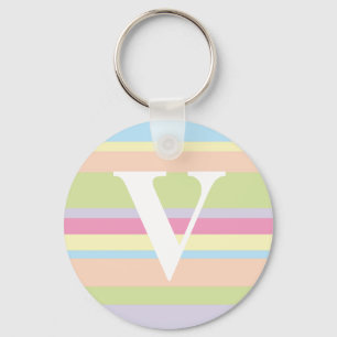 Monogram with a Colourful Striped Background - V Keychain