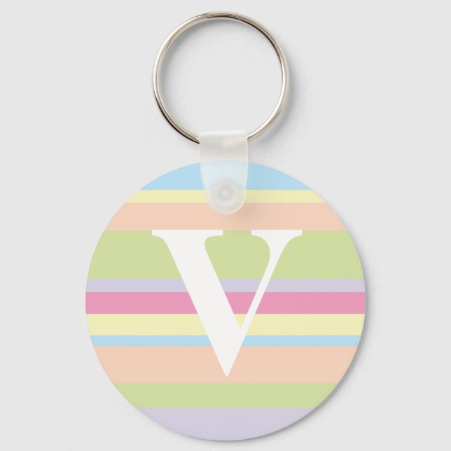 Monogram with a Colourful Striped Background - V Keychain (Front)