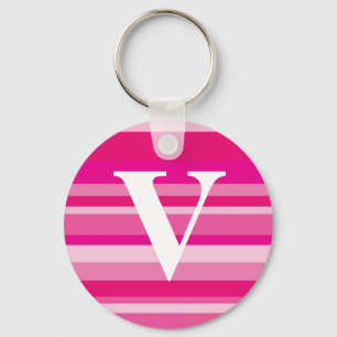 Monogram with a Colourful Striped Background - V Keychain