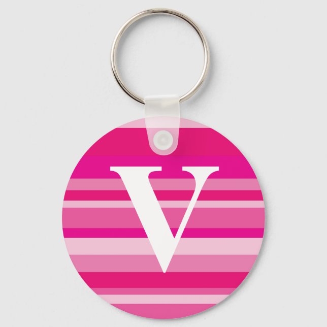 Monogram with a Colourful Striped Background - V Keychain (Front)