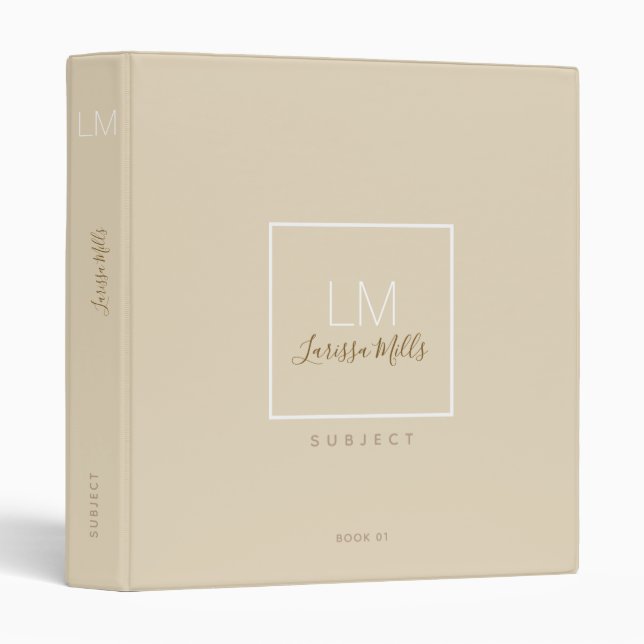 monogram with custom subject, beige binder (Front/Spine)