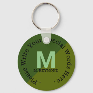 monogram with custom text on two tone green keychain