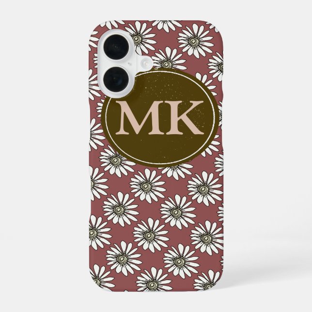 monogram with daisies iPhone 16 case (Back)