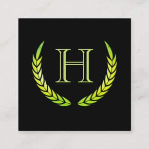 Monogram with Elements (green) Square Business Card