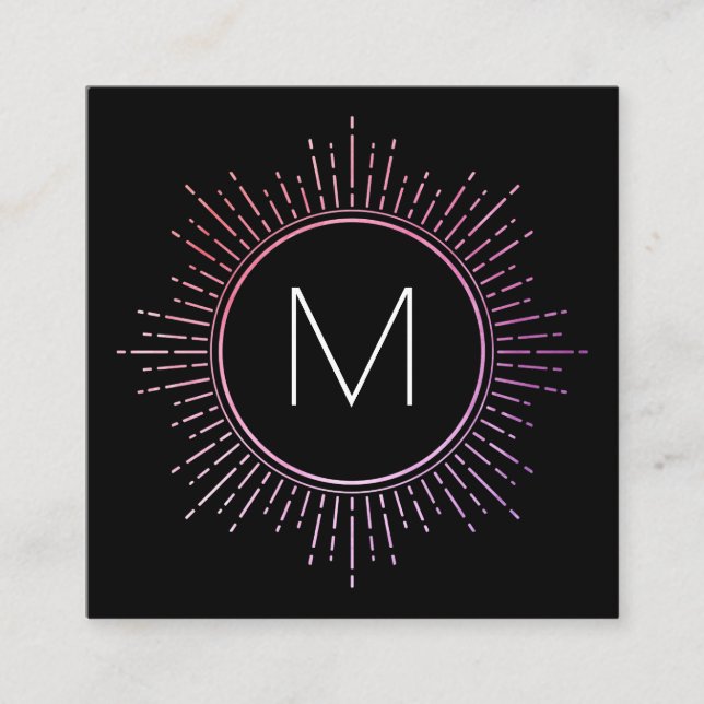 Monogram with Faux Gold Illuminated Elements Square Business Card (Front)