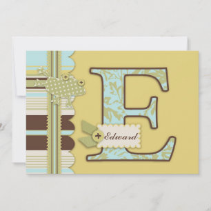 Monogram with Frog and Stripe Print Baby Shower Invitation