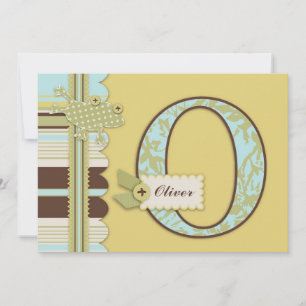 Monogram with Frog and Stripe Print Baby Shower Invitation