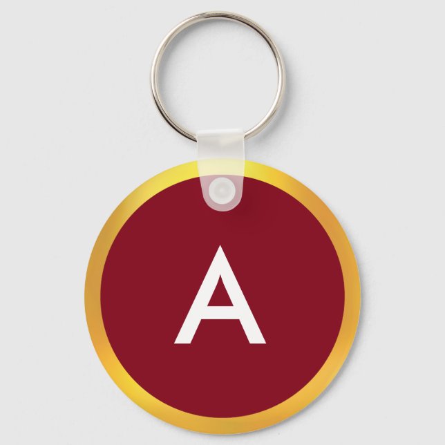 Monogram with Golden Circle on White & Crimson Keychain (Front)