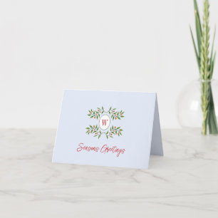 Monogram with Greenery Non photo Folded Holiday  C Card