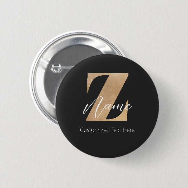 Monogram with Initial Z & Custom Name Personalized 2 Inch Round Button (Front & Back)